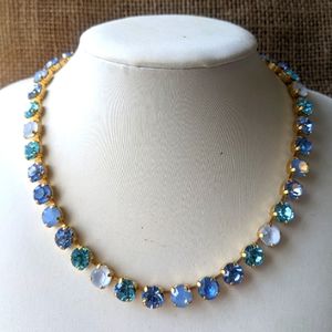 Swarovski Elements Ice Blue Crystals in Yellow Gold Plated Necklace